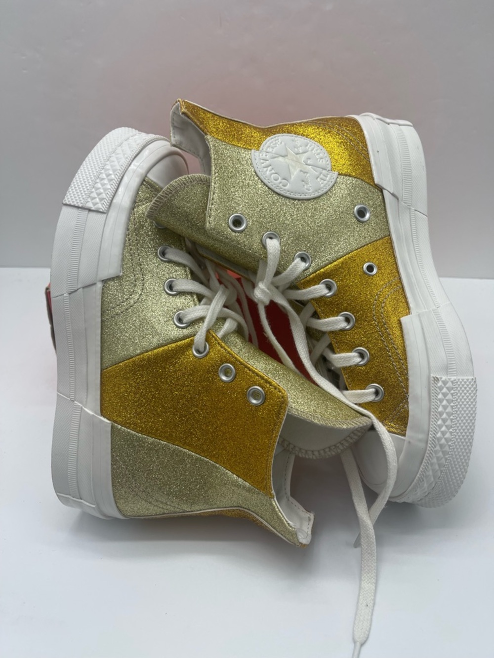 Converse WMNS Chuck 70 Plus Hi A08176C Vintage White/Dark Gold Platform Sneakers - Picture 8 of 16